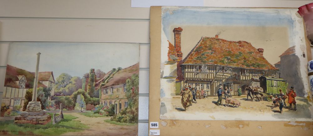 Fred Roe RI (1864-1947), Market Day, Tenterden, watercolour on board and another watercolour by James Walton Burnett